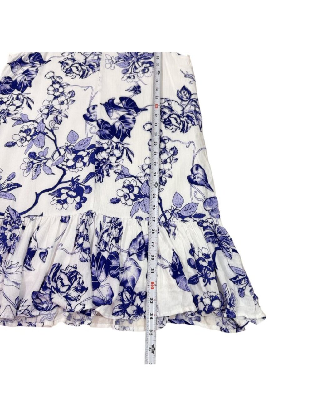 Lulus Women's Blue White Floral Ruffle Hem Mini Dress Sleeveless Size Small - Picture 7 of 8